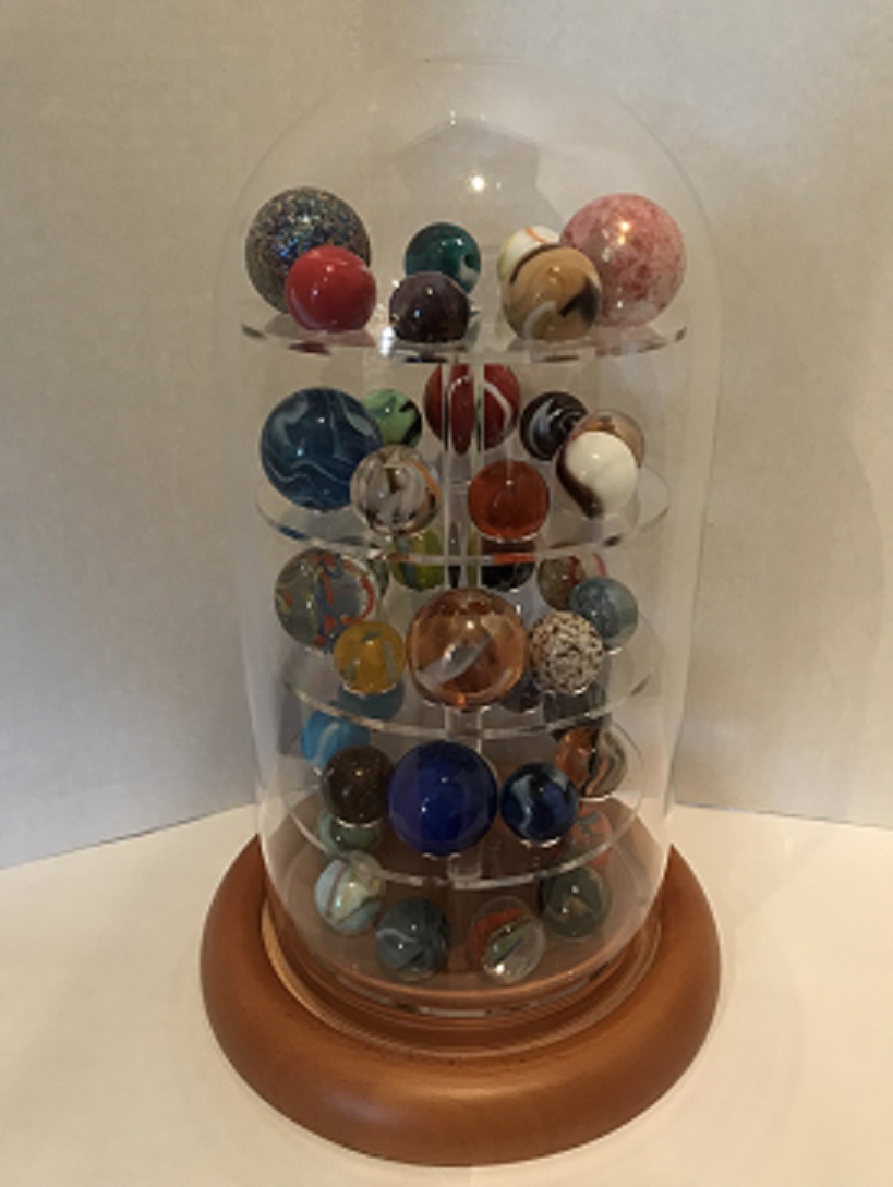 Glass Dome with 45 Marble Holder Acrylic Insert Oak