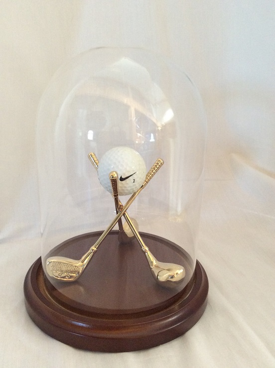 5.5"x8" Glass Dome Golf Ball Display with Brass Crossed Clubs