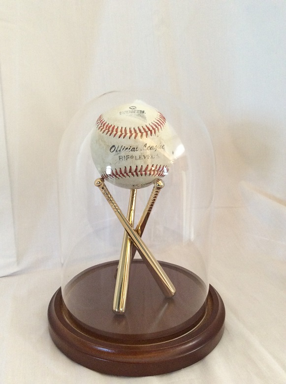 5.5"x8" Glass Dome Baseball Display with Brass Crossed Bats