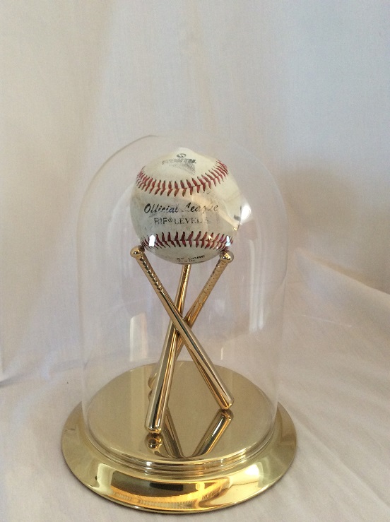 5.5"x8" Glass Dome Baseball Display w/ Brass Crossed Bats Brass
