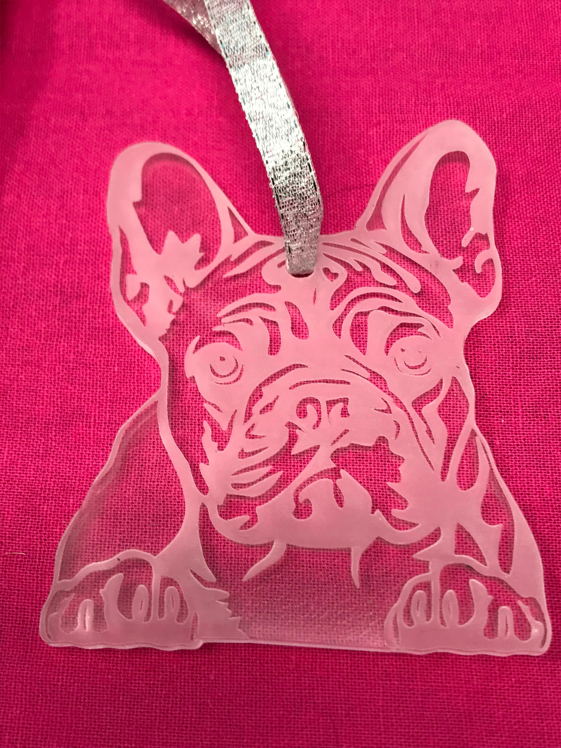 3" Acrylic or Wood French Bull Dog #2 Face & Paw Ornament