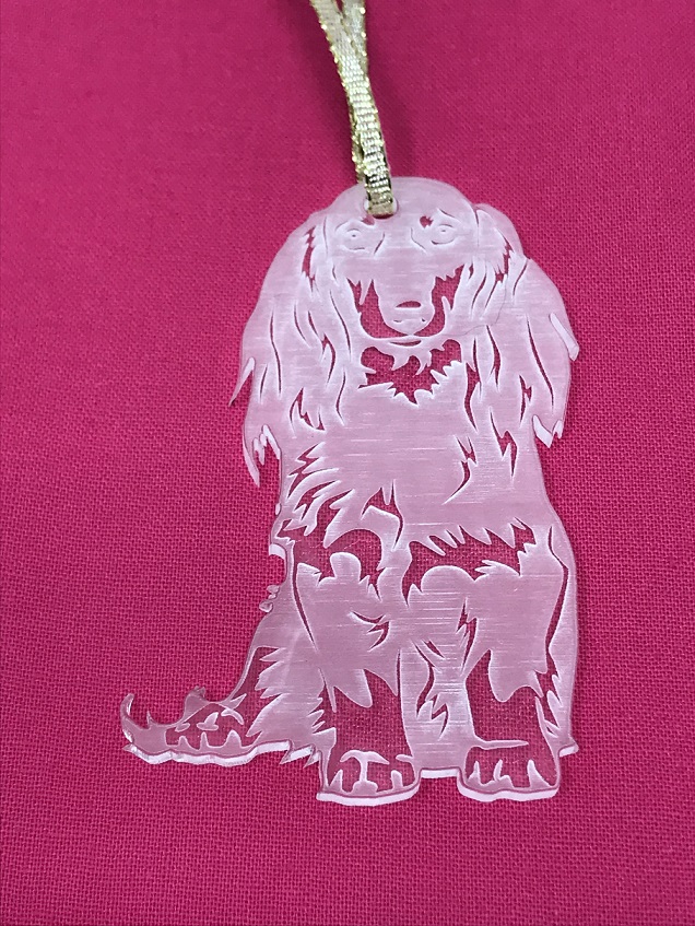 3" Acrylic or Wood Long Haired Dachshund (Doxie) Dark Ornament