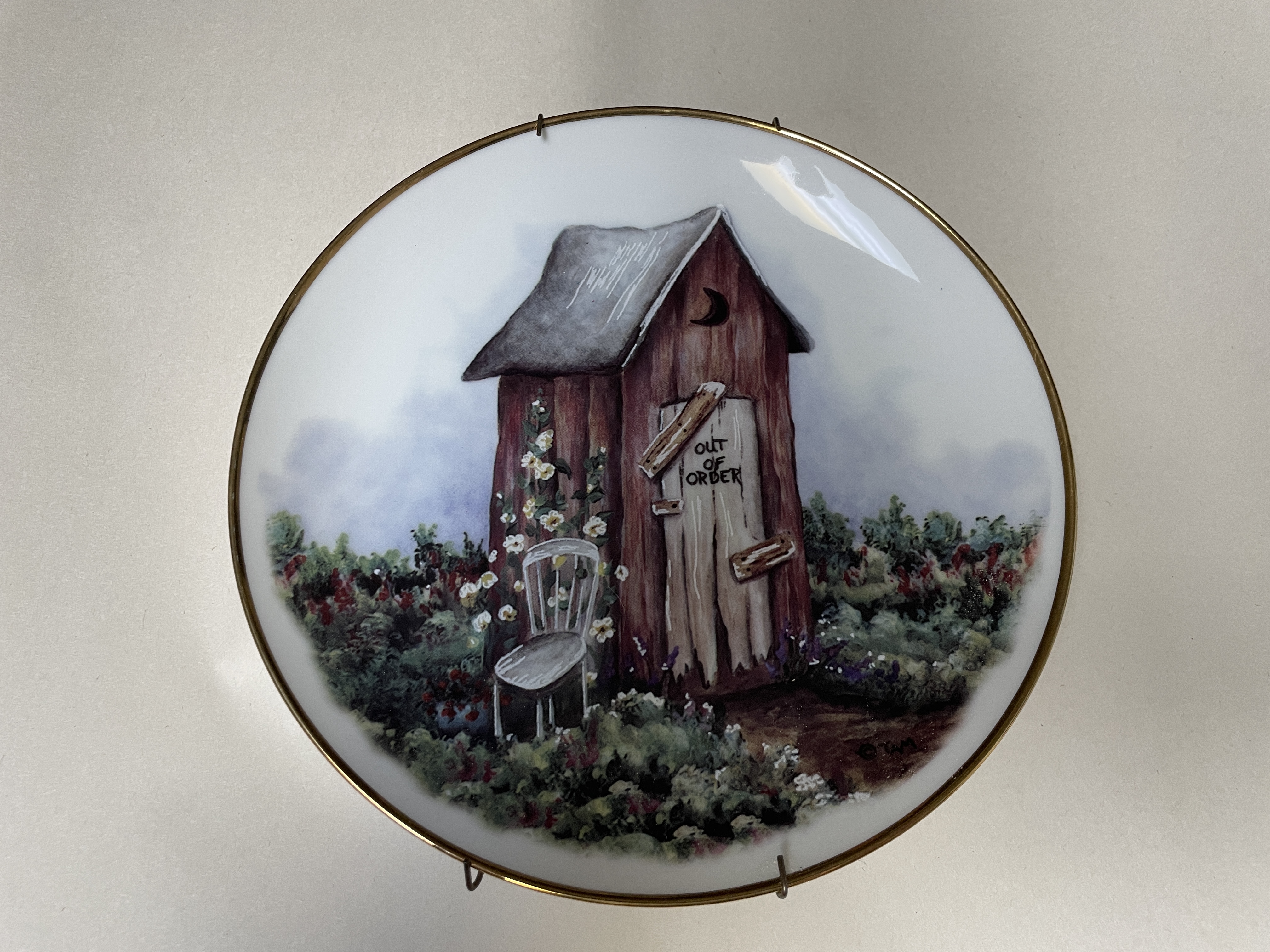 Out of Order - vintage studio hand-painted porcelain plate